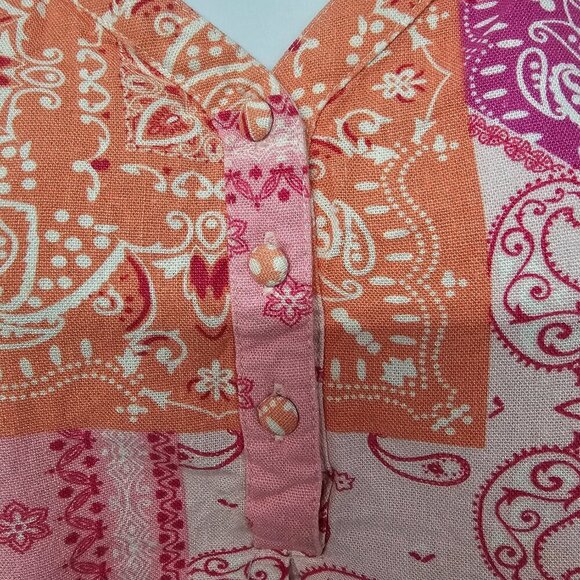 Hester & Orchard Pink Bandana Patchwork Peasant Blouse Boho Hippie XL - Picture 4 of 13